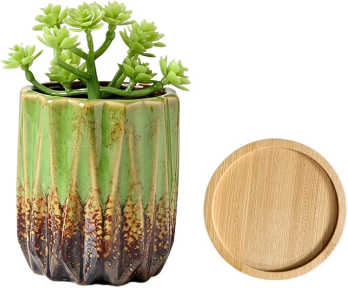 Cute Circular Ceramic Home Garden Decoration Succulent Cactus Flower Pots Container -Plant Not Included (Green, 3.19 Inch)
