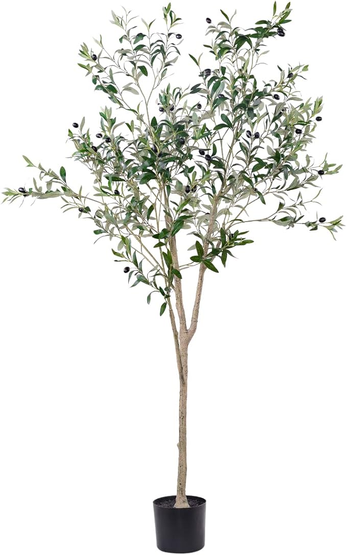 Artificial Olive Tree for Living Room Decor, 6FT Bendable Fake Plants Artificial Indoor, Faux Silk Plant Fake Trees in Potted with Oliver Branch Leaves and Fruits for Modern Home House Office Décor