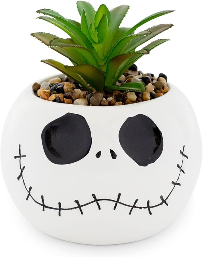 Silver Buffalo Disney Nightmare Before Christmas Jack Skellington Decorative Artificial Faux Greenery Plant in Ceramic