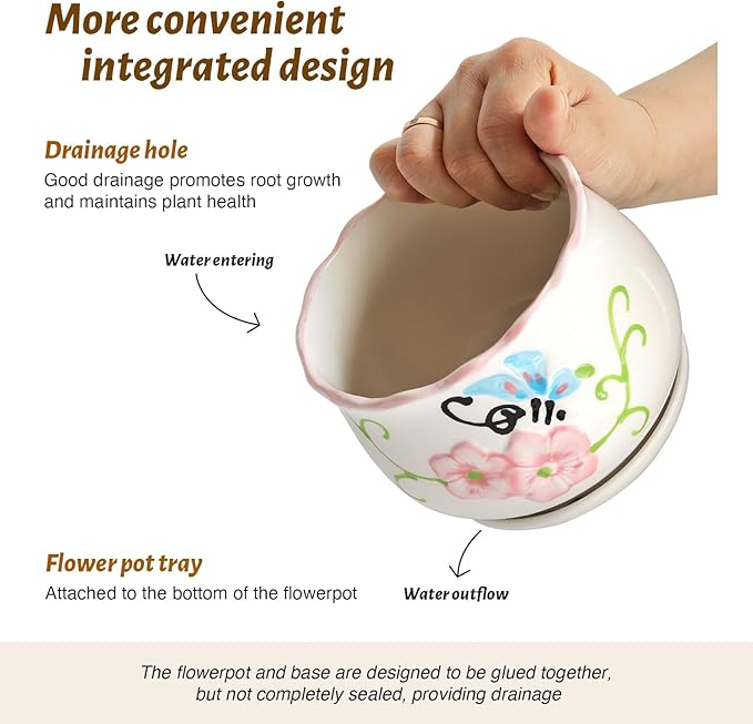 STHIE Ceramic Plant Pots with Drainage Holes and Saucers, Round Flower Pots for Indoor Plant, 4/5.2/6.6 Inches Flower Large Planters Set of 3