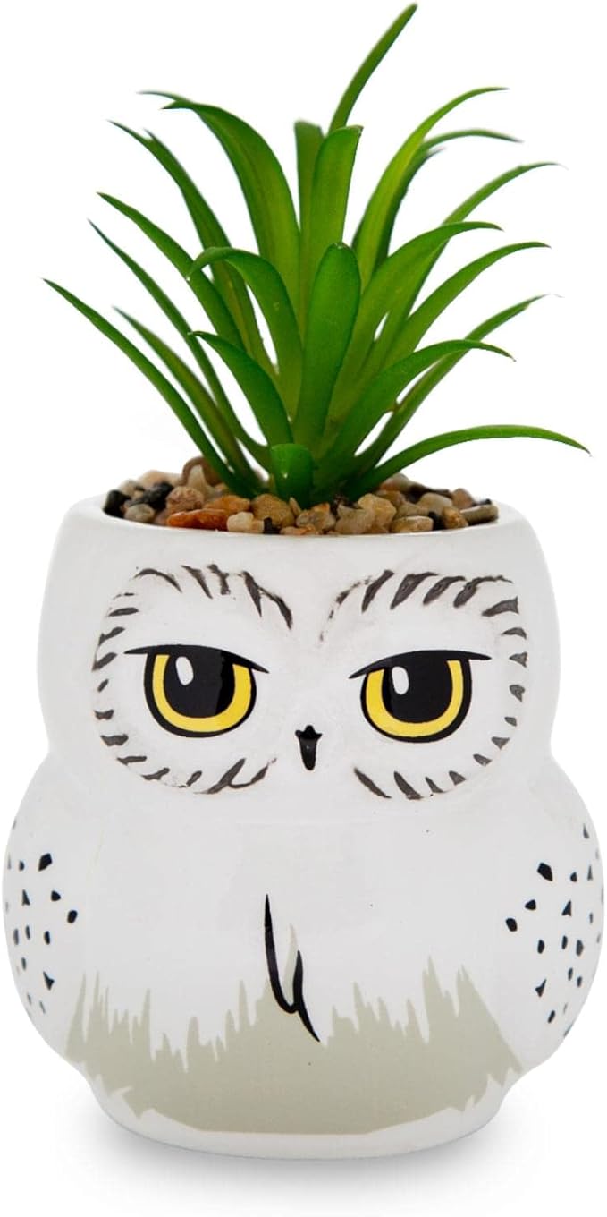 Harry Potter Hedwig 3-Inch Ceramic Mini Planter with Artificial Succulent | Small Flower Pot, Faux Indoor Plants for Desk Shelf, Home Decor Trinket Tray | Wizarding World Gifts and Collectibles