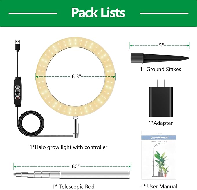 Grow Lights for Indoor Plants, Full Spectrum Plant Lights for Indoor Growing with 6/12/16H Timer-B2