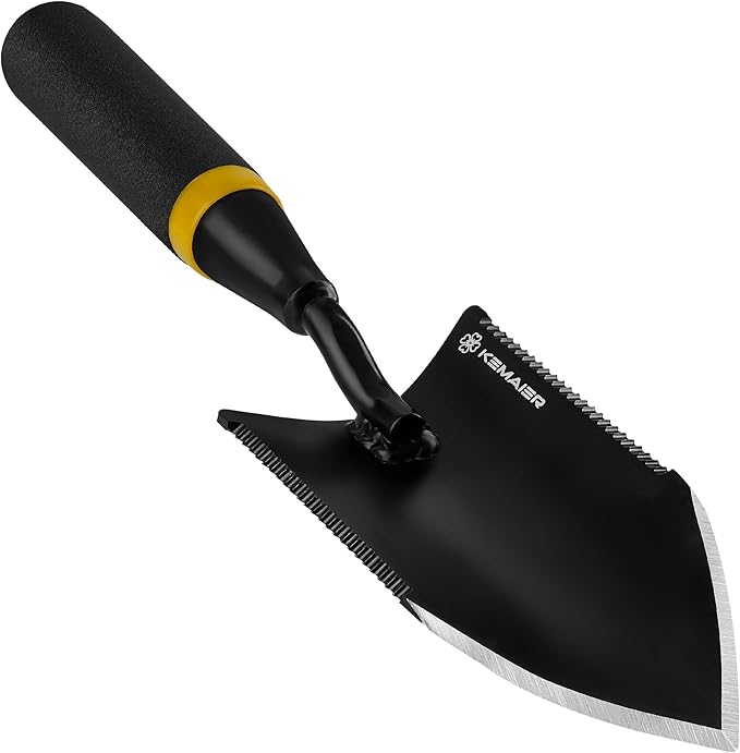 Kemaier Garden Trowel, Heavy Duty Hand Shovel with Dual-Sided Serrated Edge, Rust-Resistant Garden Shovel for Cutting Roots, Durable Trowel Garden Tool for Digging and Planting