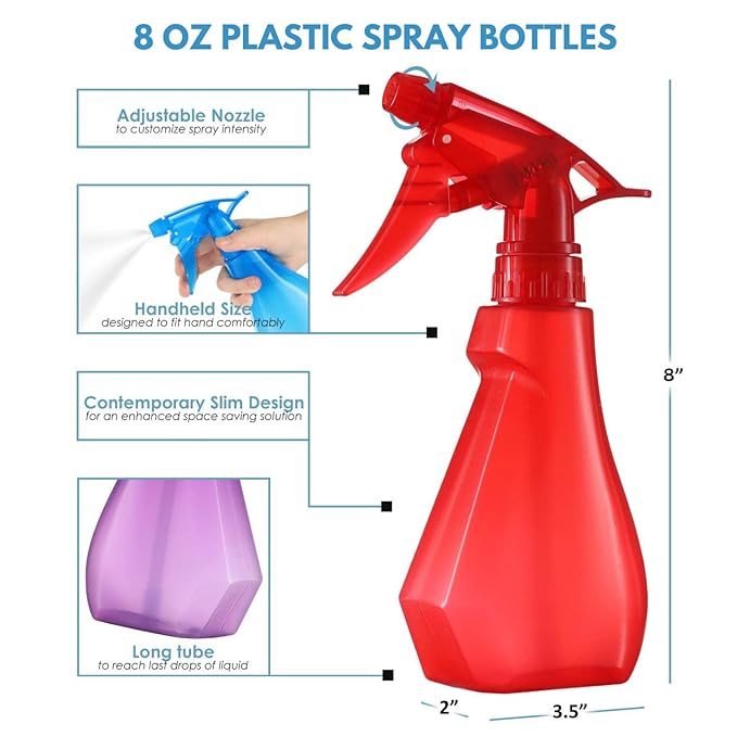 DilaBee 8oz 4-Pack Empty Spray Bottles for Cleaning Heavy Duty, Small Spray Bottle for Hair, Plant Mister, Squirt Bottle for Cats, Spritzer Bottles for BBQ - Multi-color Water Sprayer - BPA-Free