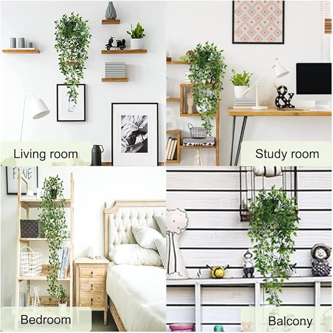 Artificial Hanging Plants, 2pcs artificial plants indoors in pots, Greenery Fake Plants Decor, Small Artificial Plants in Pots, Fake Potted Plants, Faux Plants for Wall Home Room Office Decor