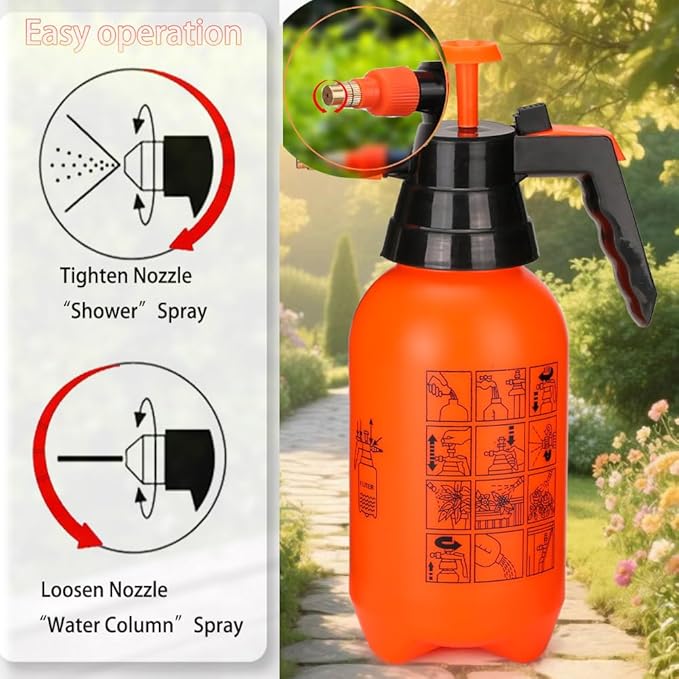 MRPAPA Pressurized Hand Sprayer - Multi-Purpose Garden Sprayer Gallon with Adjustable Nozzle (1L-Orange)
