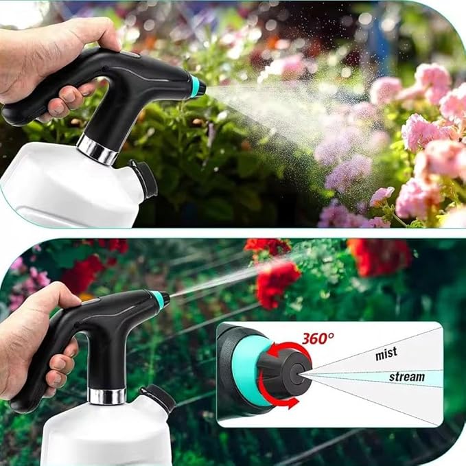Electric Spray Bottle 2L, 1300mAh Rechargeable Battery Powered Sprayer Watering Can With Adjustable Spout &Extended Nozzle for Outdoor Gardening, Plants & Flowers,Car/window Clean, Fertilizing (White)