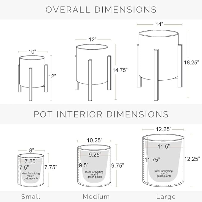 EverNest Claire Minimalist White Plant Pot with Kinsley Wood Stand, Indoor Mid-Century Planter, SelectBase, Modern Plant Holder, Boho Style Home Décor Pots (Set of 3)