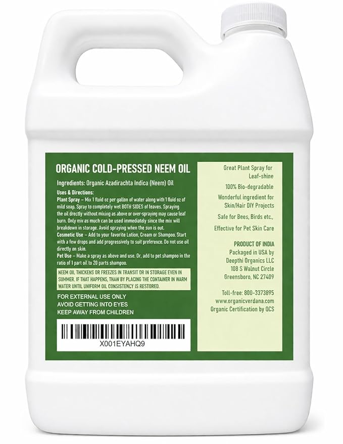 Verdana Organic Neem Oil – Cold Pressed, 100% Pure Neem Seed Oil, Concentrated Multi-Purpose Oil for Skin, Hair & Plant Use, No Additives - 32 Fl Oz