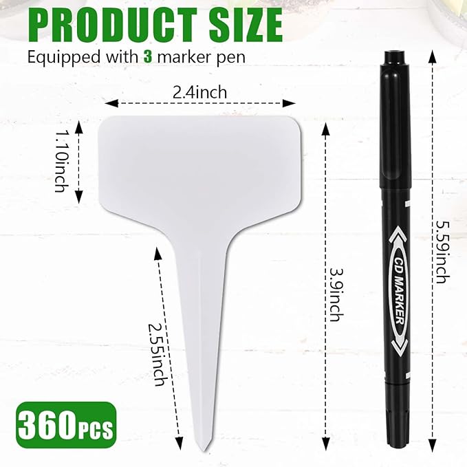 WSSROGY 360 Pcs T-Type Plastic Garden Plant Labels Tags Markers with Marker Pens for Outdoor Plants Name