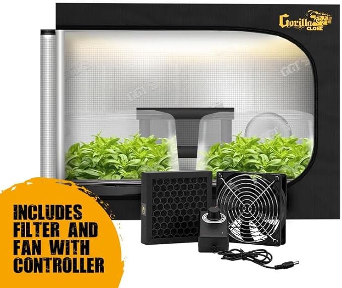 Gorilla Clone Tent 24x24x32 Inch Indoor Propagation Tent for Seedlings, Clones, and Cuttings, 210D Reflective Canvas, Micro-Mesh Filters, Fits 2 Standard Seedling Trays