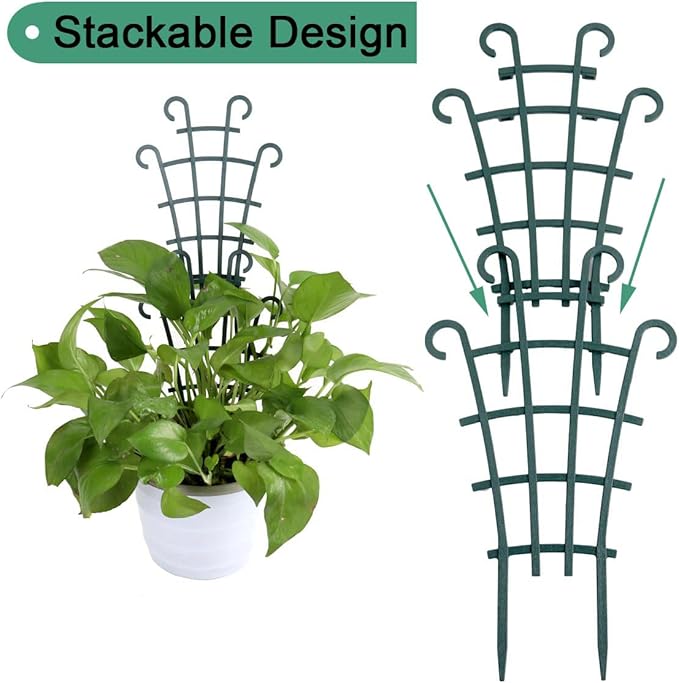 UWIOFF 12 Pack Trellis for Potted Plants, Garden Trellis for Climbing Plants Plastic Mini Climbing Plant Trellis Flower Pots Support Stackable Trellis for Climbing Plants Peas, Dark Green