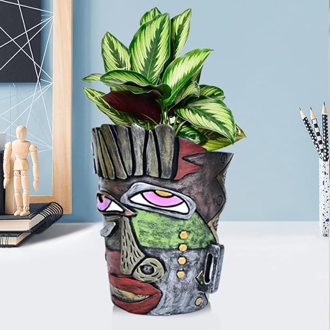Midogaigai Abstract Face Planters Pots Head,Unique Head Planter for Indoor Plants,Funny Face Flower Pot,Colorful Plant Pots for Outdoor Garden Decor and Home Art Decoration(Retro)