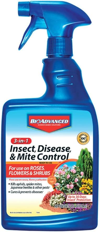 BioAdvanced 3-in-1 Insect, Disease and Mite Control, Ready-to-Use, 24 oz with BioAdvanced 2-in-1 Systemic Rose and Flower Care II, Granules, 5 lb