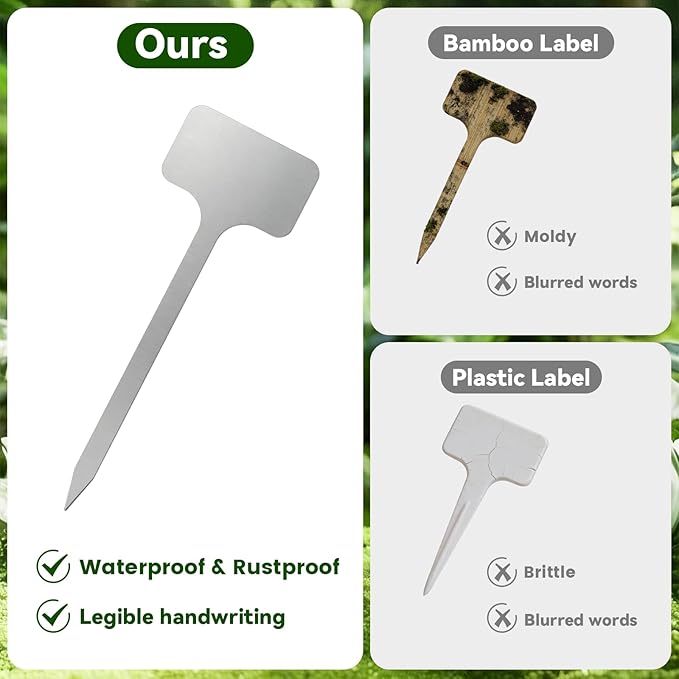 25-Pack Metal Plant Labels Stainless Steel Garden Waterproof Markers for Outdoor vetgetable Seeding Flowers (T-Type)