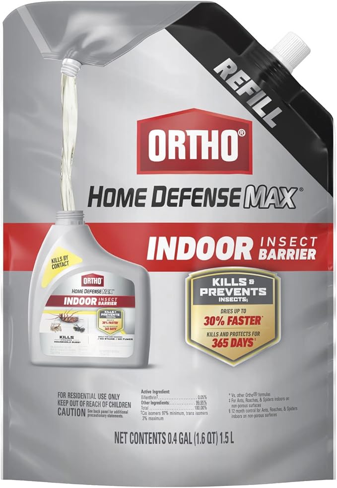 Ortho Home Defense Max Indoor Insect Barrier Refill Pouch - Insect Spray Refill, Bug Killer Spray Controls Ants, Roaches, Spiders, and More, 1.5 L