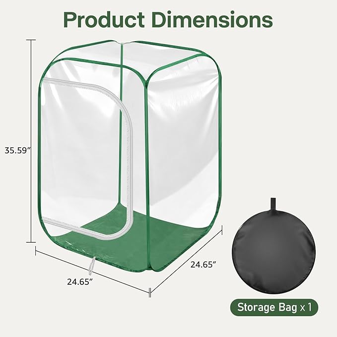 OnBrand 2-Pack 24.65" x 24.65" x 35.59" Pop Up Mini Greenhouse with Storage Bag & Zipper Door, PVC Indoor Outdoor Portable Greenhouse for Winter Plant Protection Backyard Garden Patio Balcony Porch