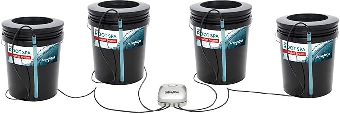 ACTIVEAQUA RS5GAL4SYS Root Spa 5 Gallon Hydroponic 4 Bucket Deep Water Culture Grow Kit System with Multi-Purpose Air Hose and Air Pump, Black
