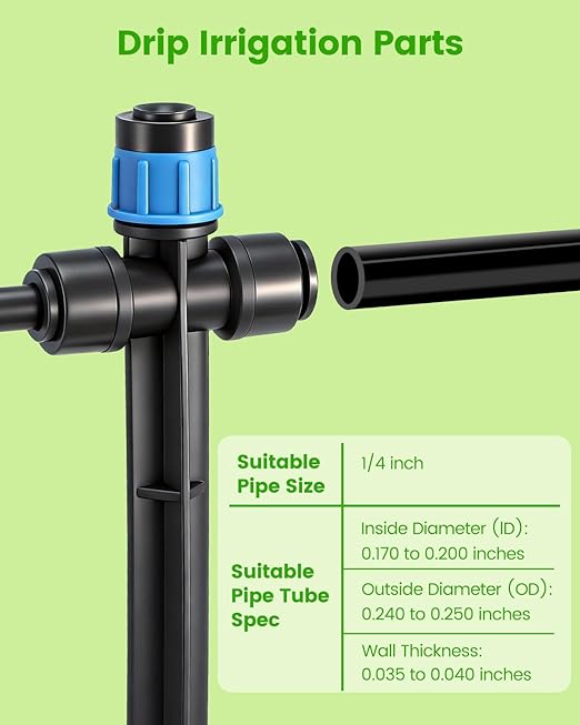 36 Pack Drip Irrigation Parts, Quick Connect 1/4" Adjustable 360° Emitter with Bidirectional Connection for Garden & Farm Irrigation Systems