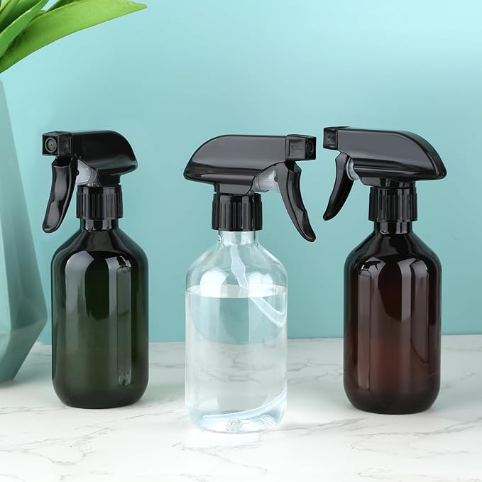 Arkeiliy 2-Pack Leakproof Spray Bottles (300ml/10oz) - Adjustable Nozzle for Fine Mist & Jet Stream | Premium Refillable Plastic Bottles for Hair Styling, Plant Misting, Cleaning Solutions (Brown)
