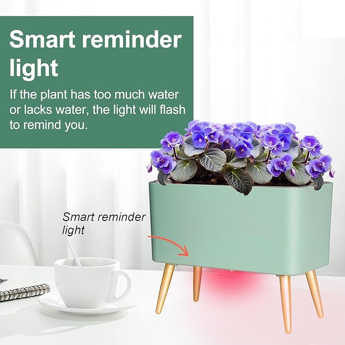 Oliz 13.5 Inch Planter Pot with Metal Craft Legs, Self Watering Planter Pots with Water Shortage Alarm Plant Pot for Indoor Outdoor Decorative Succulents Herb (B- Green)