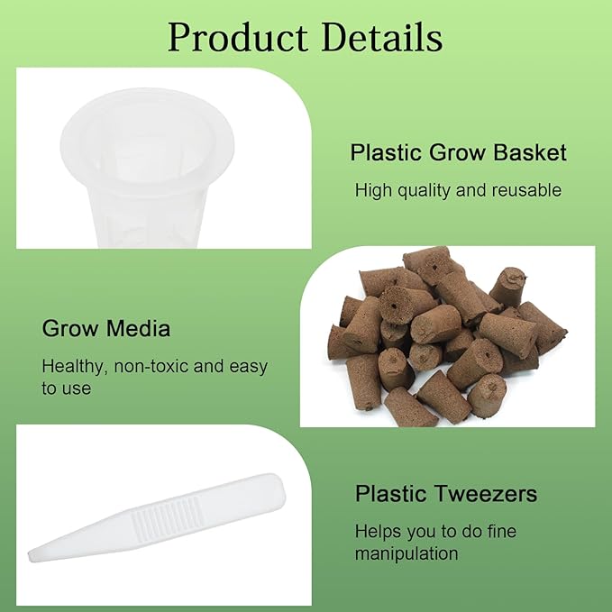 62 PCS Hydroponic Seed Growing System Hydroponic Growing Kit, 30 Hydroponics Plant Baskets and 30 Grow Sponges Pods, 2 Tweezers for Ourdoor Use and Garden Indoor