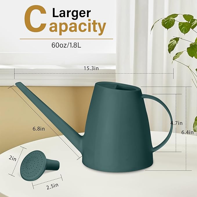 Plant Watering Can - Plastic Indoor and Outdoor - 1/2 Gallon - Blackish Green