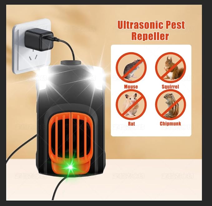 Effective Ultrasonic Rodent Repellent for underhood car Engines, for House, Garage, Kitchen, Attic, 2 Pack Rodent Mice Rat Repellent Plug in Electronic Rat Pest Deterrent with 4 Strobe Lights,