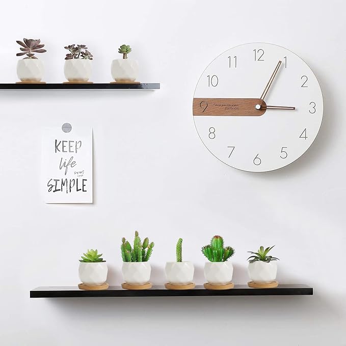 ZOUTOG Succulent Plant Pot 12 Pack, 2.5 inch Square Pattern Ceramic Planters with Bamboo Tray, Small Succulent Pots Indoor, White Office Desk Decor (Seeds＆ Plants Not Included)