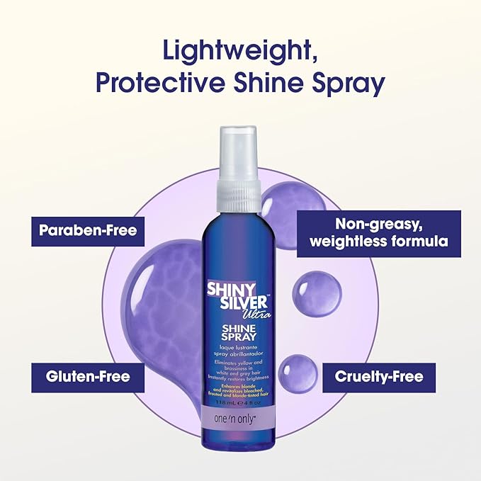 One 'n Only Shiny Silver Ultra Shine Spray - Purple Hair Shine Spray & Brightening Gloss with UV and Thermal Protection - Blonde Hair Care to Enhance Color & Restore Damage (4 oz)