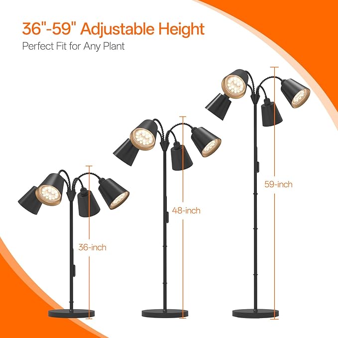Bstrip Grow Lights for Indoor Plants, Non-Dimmable 4 Head Plant Light Stand with Flexible Gooseneck, 3800K Full Spectrum Light for Plants Growing, 59" Standing Grow Light with Timer
