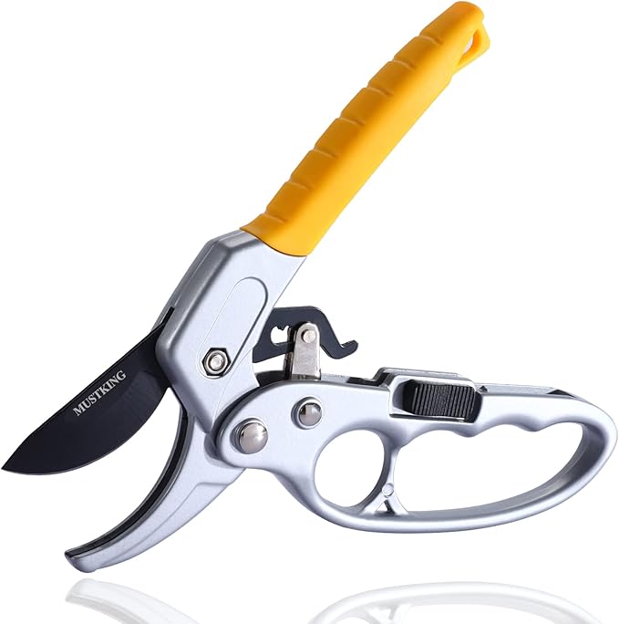 MEPEREZ Garden clippers, premium Germany pruners, Work 3 times easier, professional ratchet pruning shears, cutting rose, flower, hedge, stem, tree, Sharp gardening scissors, Arthritis weak hand snips
