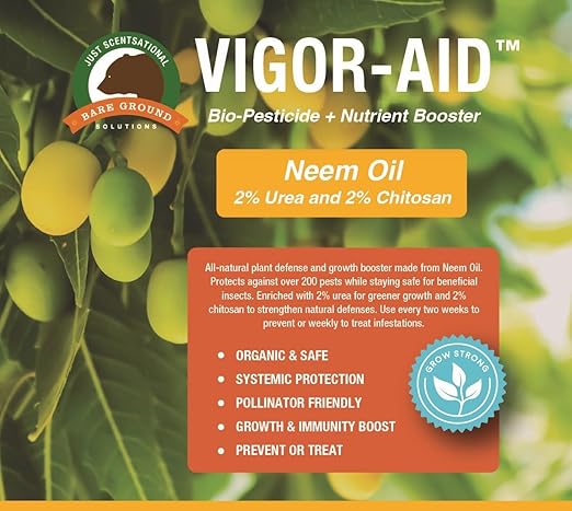 Vigor-Aid Neem Oil Concentrate with Urea & Chitosan | 100% Cold-Pressed Neem Seed Extract | Supports Plant Health & Vitality | Natural Plant Care Formula | Makes Up to 12 Gallons (28 oz)