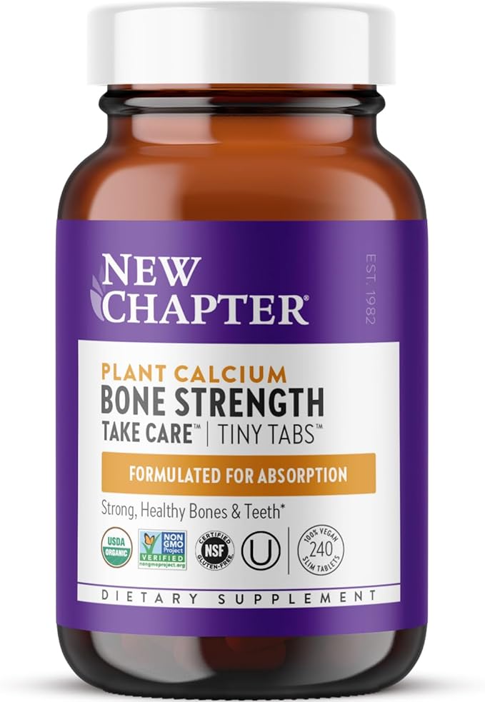 New Chapter Calcium Supplement - Bone Strength Tiny Tabs Plant-Based USDA Organic Calcium with Magnesium, Vitamin D3+K2, for Bone Health & Joint Mobility, Heart Support, 905 mg dose - 240 Tiny Tabs