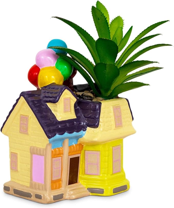 Silver Buffalo Disney and Pixar Up House 5-Inch Ceramic Mini Planter with Artificial Succulent | Small Flower Pot for Crafts, Faux Indoor Plants for Desk Shelf, Cute Home Decor Trinket Tray