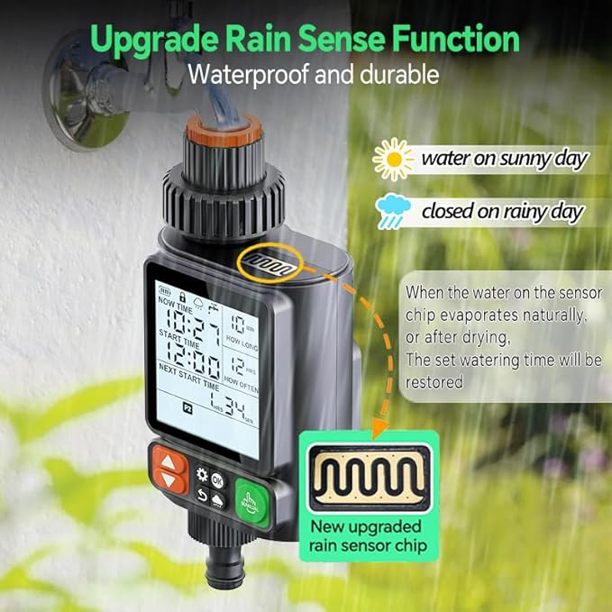 Sprinkler Timer for Garden Hose, Upgrade 10 Program Water Timer with Auto Rain Delay, IP54 Waterproof 3.3“ Large LCD Drip Irrigation System Timers for Plant, Yard, Lawns, Outdoor