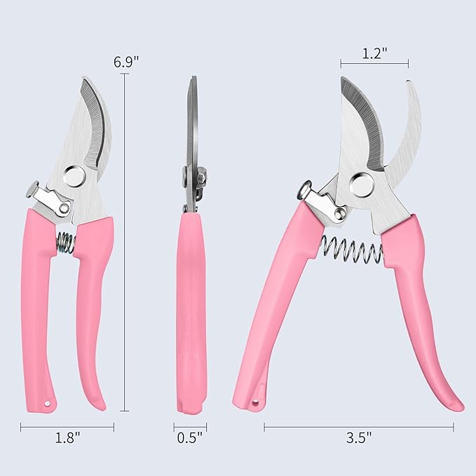 Flower Scissors, Flower Shears High Strength Steel Sharp, Ergonomic Handle Pruning Shears for Gardening, Lightweight Garden Scissors, 1-inch Cut Capacity Rust Resistant for Plants Bonsai-Pink