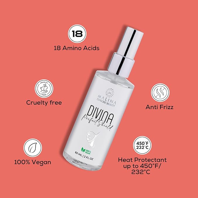 Malina Heat Protection Spray for Hair – Protective Frizz Control Styling Spray, Made in Brazil, Full XL Size 4 Fl Oz