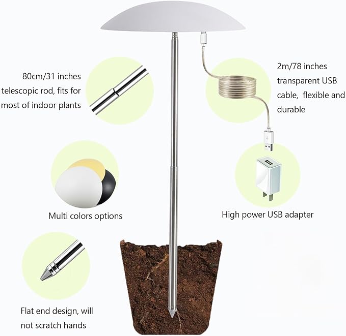 LED Grow Lights for Indoor Plants, Sun Mode Auto Dimming, USB Small Full Spectrum Plant Lights, Height Adjustable, Ideal for Home Decoration, 2 Pack, Black