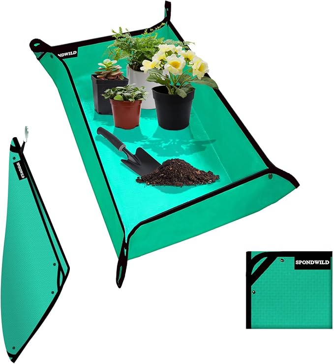 Large Plant Transplanting Mat - Thickened Waterproof Potting Mat, Succulent Gardening Mat, Portable Repotting Mat for Mess Control, Indoor Outdoor Use, PE-Green 43.5"x29.5"