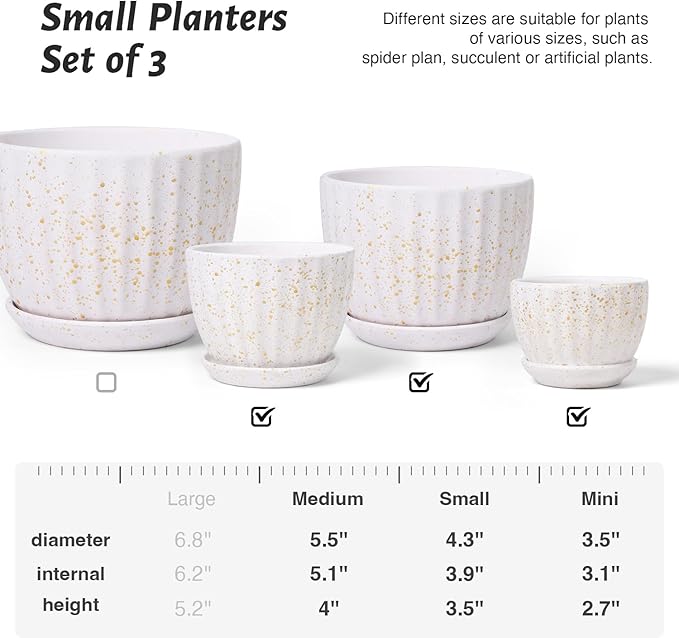 STHIE Ceramic Plant Pots with Drainage Holes and Saucers, Round Flower Pots for Indoor Plant, Diameter 3.3/4.3/5.5 Inches Small Flower Planters Set of 3