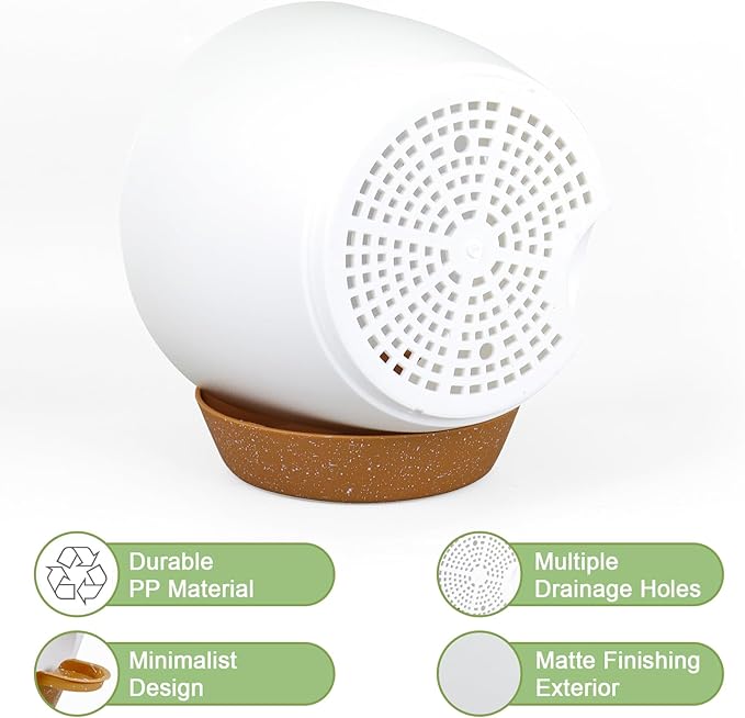 WSMKSZ 10/9/8 inch Medium Self Watering Pots, Planter, Plant Pots with Mesh Drainage Holes for Indoor Outdoor Garden Plants, Plastic Flower Pots with Removable Deep Reservoir, White with Brown