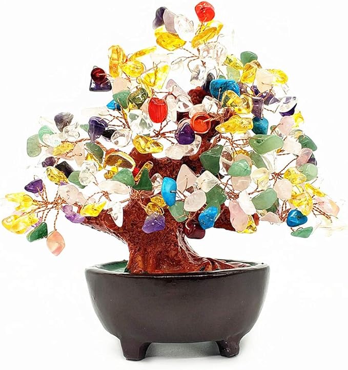 Colorsheng 7 Inch Quartz Crystal Money Tree Bonsai Feng Shui Gem Decoration for Wealth and Luck (Multicolor)