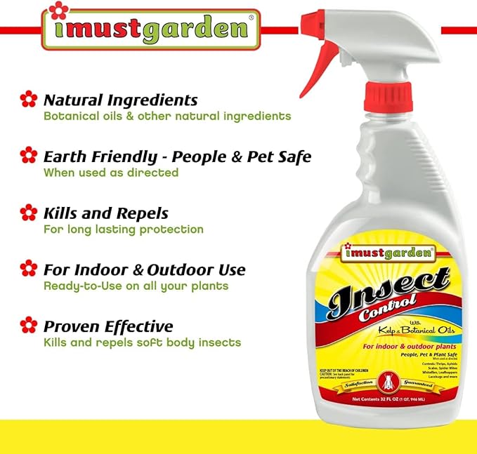 I Must Garden Insect Control: Kills & Repels Aphids, Whiteflies, Mites, Gnats, and More - 32oz Spray
