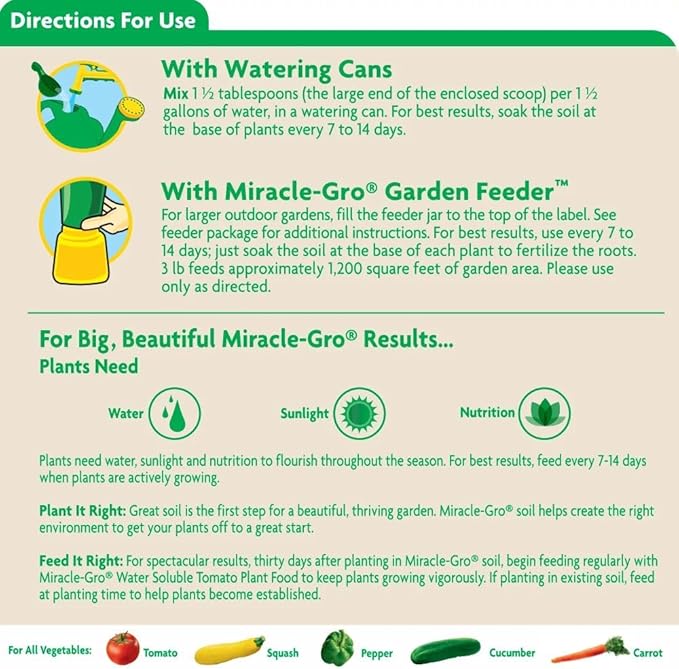Miracle-Gro Water Soluble Tomato Plant Food - 18-18-21 NPK Fertilizer for Tomatoes and Vegetables, Promotes Bountiful Harvests, Vegetable Plant Fertilizer, 3 lb.