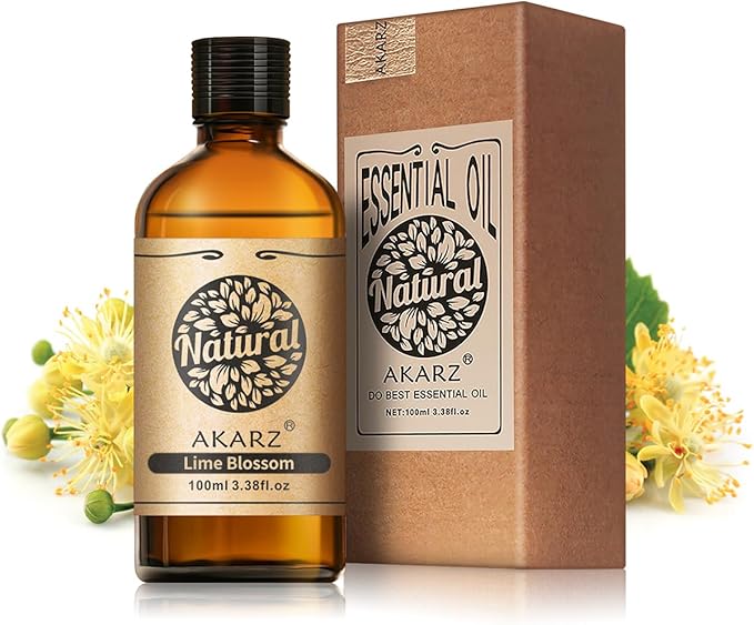 AKARZ 100ml Lime Blossom Essential Oil Natural Lime Blossom Oil Pure for Candle Making,DIY Skincare Products Massage,Home Spa Relaxation