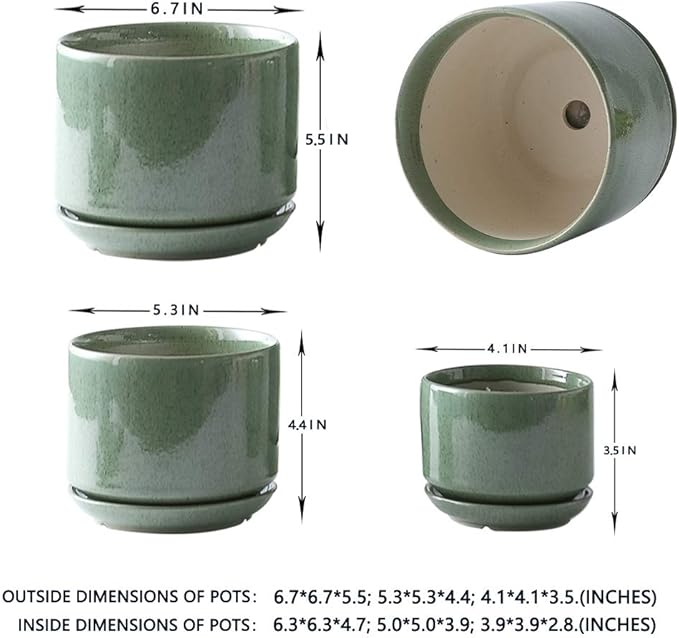 Yishang Succulent Plant Pots,6.7+5.3+4.1 in Glazed Ceramic Planters with Connected Saucers, Round Modern Ceramic Flower pots - Small to Large Sized Plant pots for All House Plants