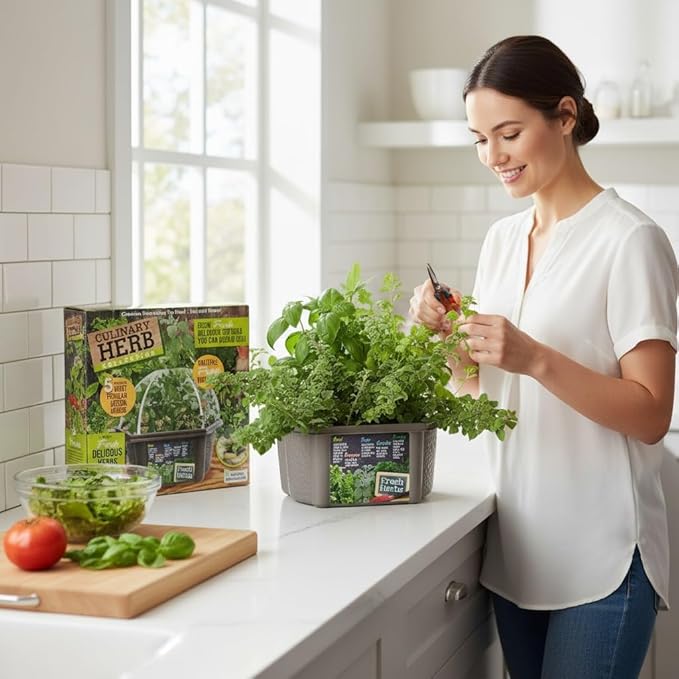 Herb Indoor Kitchen Window Garden Terrarium Starter Kit - Grow Your Own Basil, Oregano, Rosemary Sage, Cilantro, & Parsley - Includes Soil, Seeds & Complete Supplies - Unique Indoor House Plants