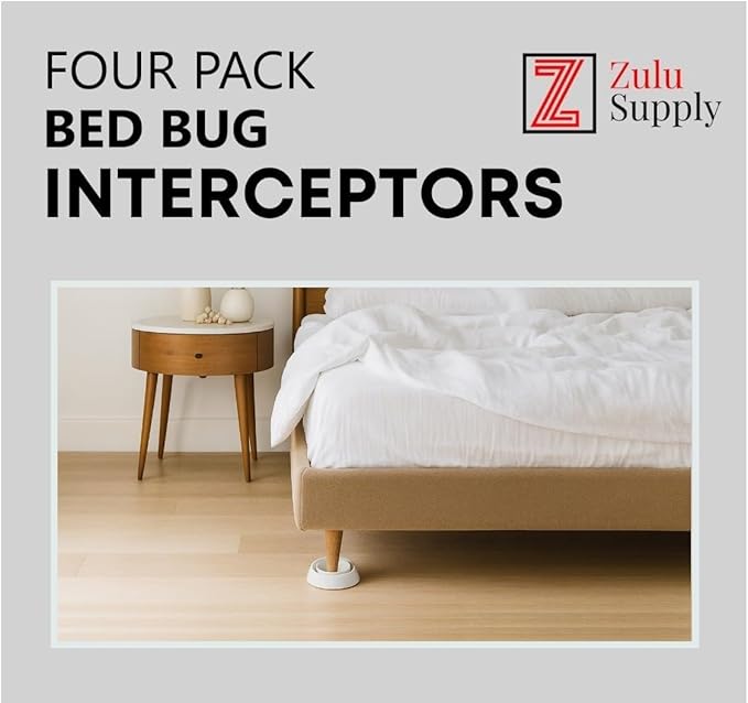 Bed Bug Interceptor Traps – White 4-Pack Passive Monitor & Detection Trap – Universal Fit for Bed & Furniture Legs – Reusable Non-Climbable Wall Pest Control Protection (White 4-Pack)
