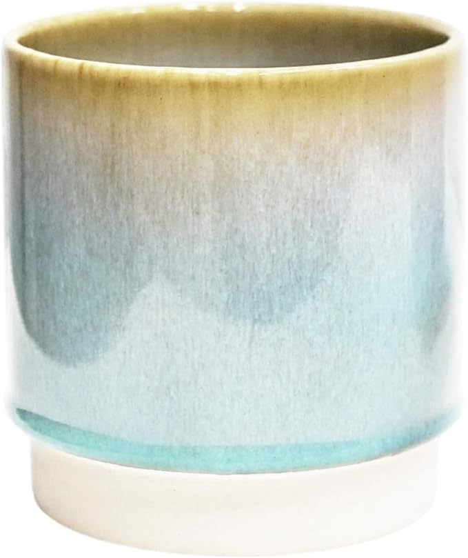 Ivyline Copenhagen Two Tone Planter in Aqua - Waterproof & Stylish - Contemporary Indoor Earthenware Flower Pot with Glazed Finish - H14cm x D13.5cm